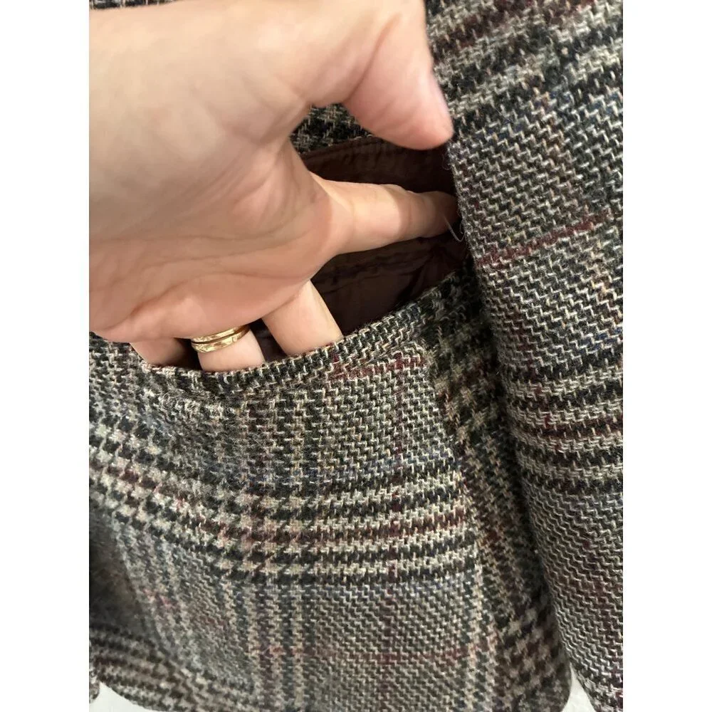 Aubergine cardigan womens career casual wool blend size 8 plaid checked coat